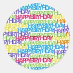 Sticker Rond Art coloré de mot de joyeux anniversaire