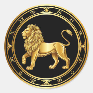 Sticker Rond ✨ Art de cadeau de luxe Lion Zodiaque doré ♌