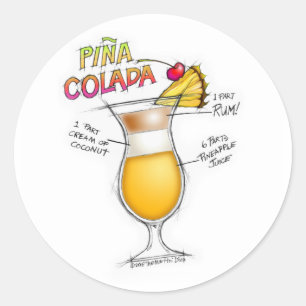 STICKER ROND ART DE COCKTAIL DE RECETTE DE PINA COLADA