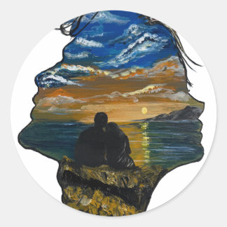 Sticker Rond Art de couple au coucher du soleil romantique - œu