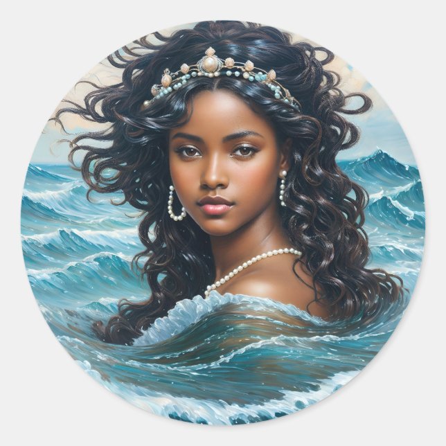 Sticker Rond Art de déesse de l'eau Yemaya Orisha africaine (Devant)