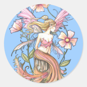 Sticker Rond Art de Fée à Fleur Rose