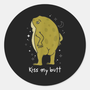 Sticker Rond Art de grenouille Cottagecore Embrasse Mes Fesses