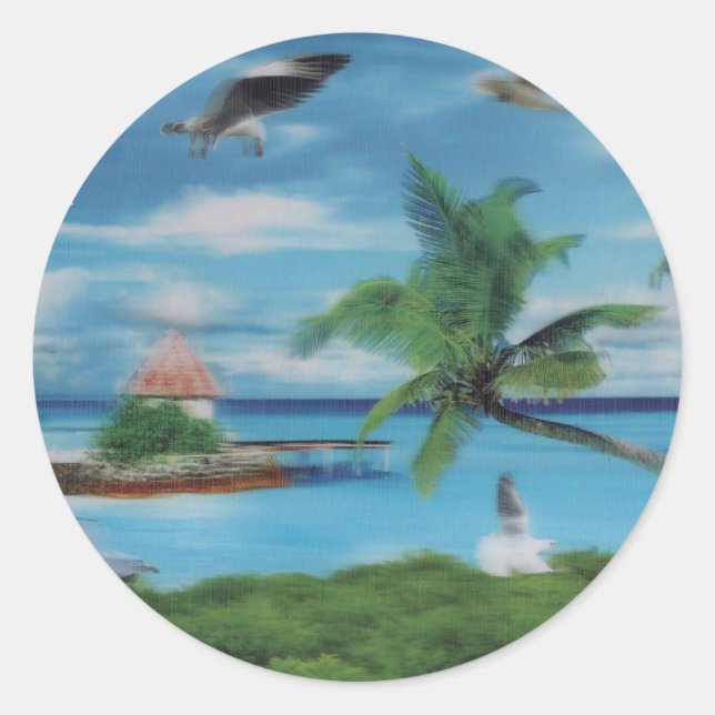 Sticker Rond Art de la scène de plage tropicale (Devant)