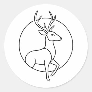 Sticker Rond Art de ligne minimaliste de cerf – Art d'animal de