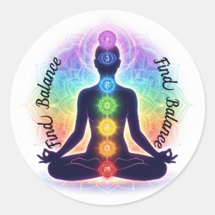 Sticker Rond Art de méditation sur les Chakras Sept Symboles