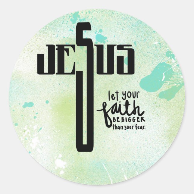 Sticker Rond Art de mot Jésus (Devant)