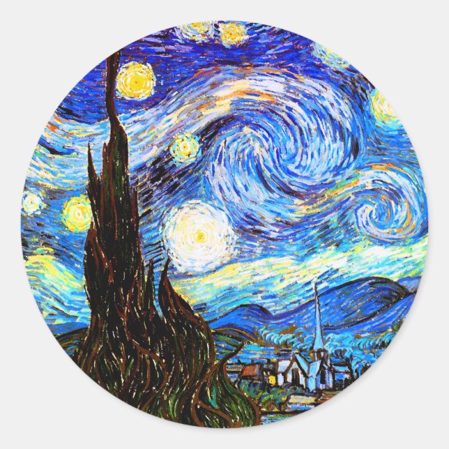 Sticker Rond Art de nuit Van Gogh Starry (Devant)