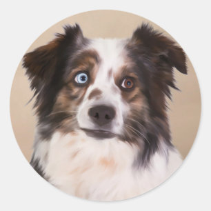 Sticker Rond Art de peinture à l'huile de chien berger australi