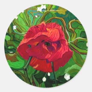 STICKER ROND ART DE ROSE ROUGE