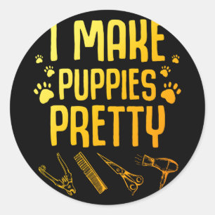 Sticker Rond Art de toilettage de chien cool pour hommes femmes