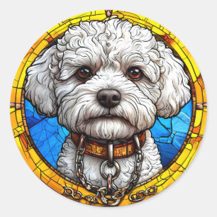 Sticker Rond Art de vitrail de chien