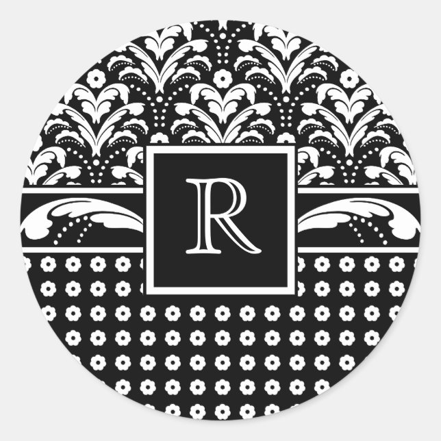 Sticker Rond Art Déco 30s Élégance formelle Damas florales (Devant)