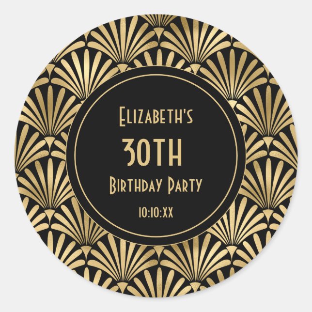 Sticker Rond Art Déco Black and Gold 30e anniversaire (Devant)
