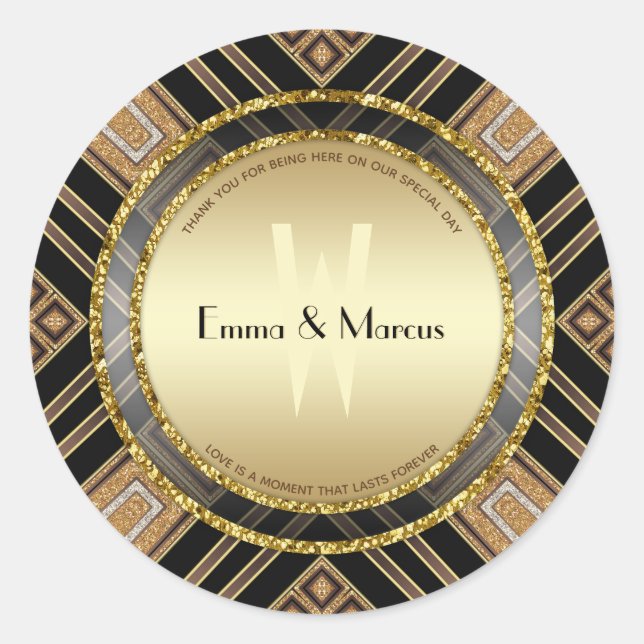 Sticker Rond Art Déco Black Gold Geometry Mariage événement spé (Devant)