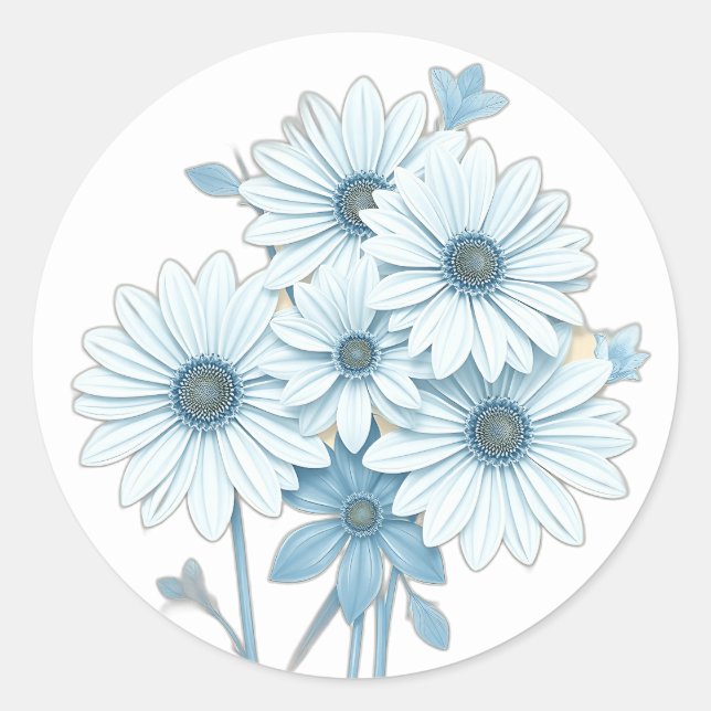 Sticker Rond Art Déco Bleu Daisy Motif Floral (Devant)
