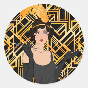 Sticker Rond art déco, flipper girl, vintage, grand Gatsby, chi