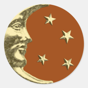 Sticker Rond Art Déco Lune et Etoiles - Rust Brown et or