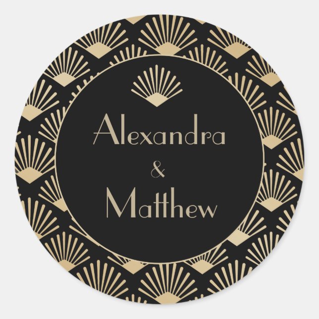 Sticker Rond Art Déco Mariage Black Gold Roaring Années (Devant)