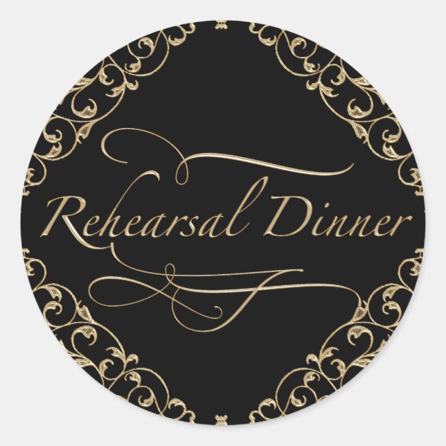 Sticker Rond Art Déco Nouveau Dentelle Damas Golden Calligraphi (Devant)