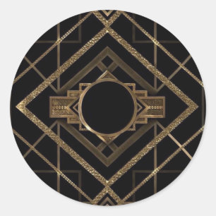 Sticker Rond Art déco, nouveau, vintage, noir, or, chic, élé