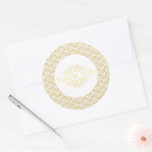 Sticker Rond Art Déco Roaring 20s Gold Merci Favor Cadeau (Enveloppe)
