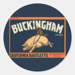 Sticker Rond Art d'étiquette de caisse de fruits vintage Cowboy