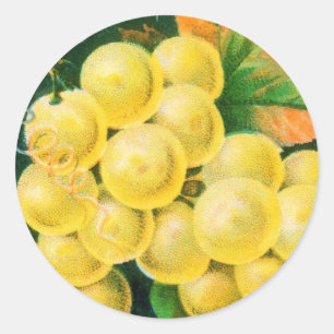 Sticker Rond Art d'étiquette de caisse de fruits vintage, raisi