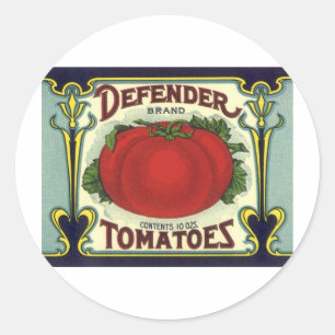 Sticker Rond Art d'étiquette de caisse de fruits vintage, Tomat