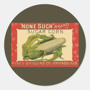 Sticker Rond Art d'étiquette de légume vintage, None Such maïs 