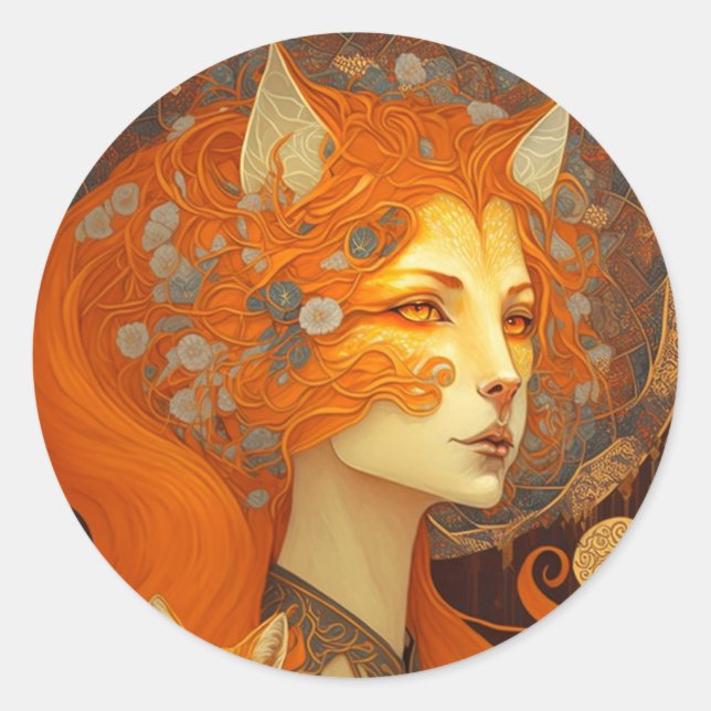 Sticker Rond Art d'Imaginaire féminin Fox (Devant)