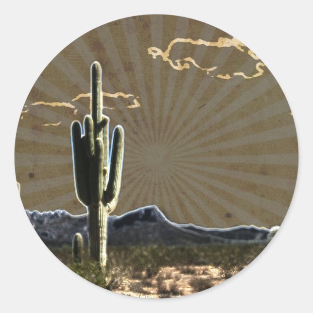 Sticker Rond art du sud-ouest Désert succulent Saguaro Cactus (Devant)