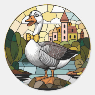 Sticker Rond Art du vitrail, Silly Goose Vitrail