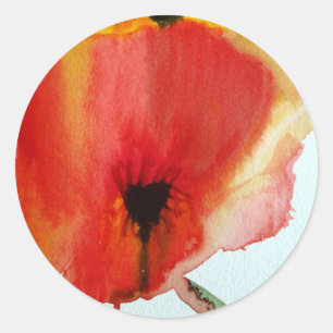Sticker Rond Art floral moderne pour aquarelle de pavots rouges