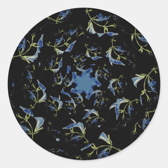 Sticker Rond Art fractal bleu et noir Sage (Devant)