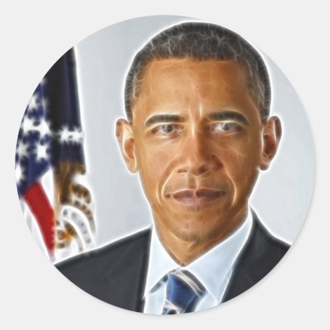 Sticker Rond Art fractal, Portrait officiel Barack Obama (Devant)