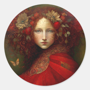 Sticker Rond Art Imaginaire Fairy Rouge
