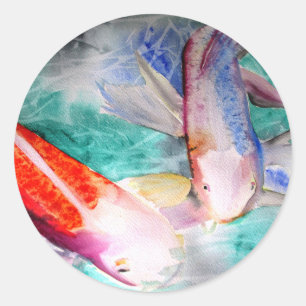 Sticker Rond Art japonais pour aquarelle de poissons de Koi de