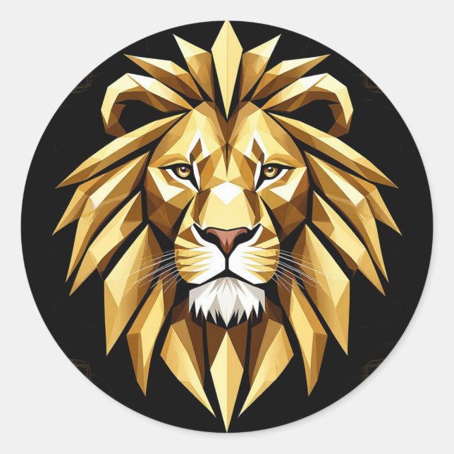Sticker Rond Art Lion géométrique Abstrait avec ton or intense (Devant)