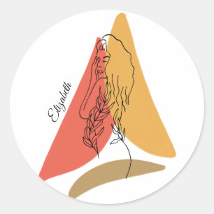 Sticker Rond Art minimaliste Abstrait de ligne de portrait fémi