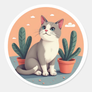 Sticker Rond Art minimaliste Amoureux des chats