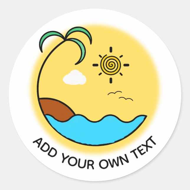 Sticker Rond Art moderne Emblème de plage d'été Texte personnal (Devant)