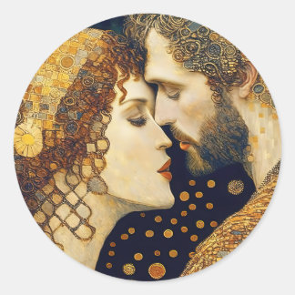 Sticker Rond Art Nouveau A Couple In Love 