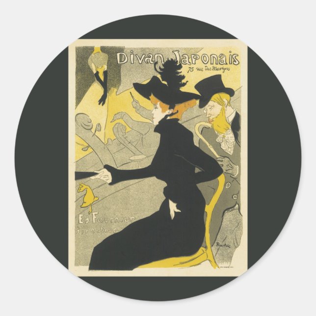 Sticker Rond Art Nouveau, Divan Japonais par Toulouse Lautrec (Devant)