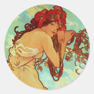 Sticker Rond Art Nouveau - Mucha - Été