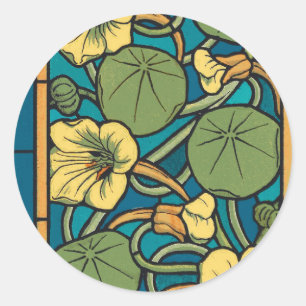 Sticker Rond Art Nouveau Nasturtium Bleu Or floral Verneuil