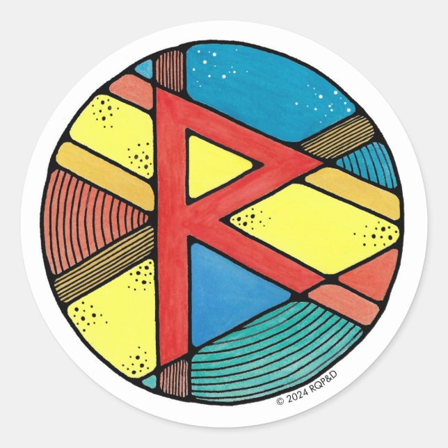 Sticker Rond Art Nouveau Rune Raidho - ÉQUILIBRE (Devant)