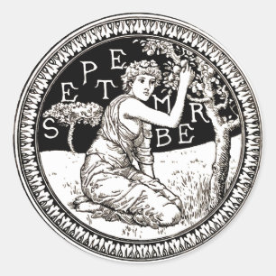 Sticker Rond Art Nouveau Septembre Fille d'anniversaire