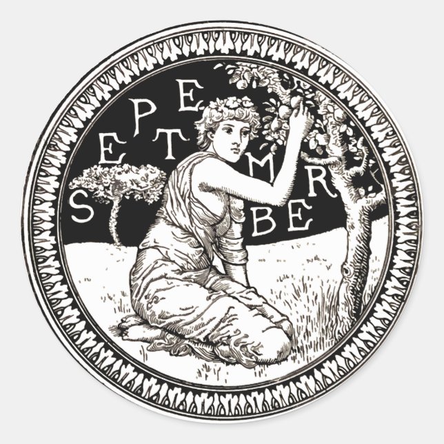 Sticker Rond Art Nouveau Septembre Fille d'anniversaire (Devant)