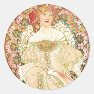 Sticker Rond Art Nouveau vintage, Champenois par Alphonse Mucha
